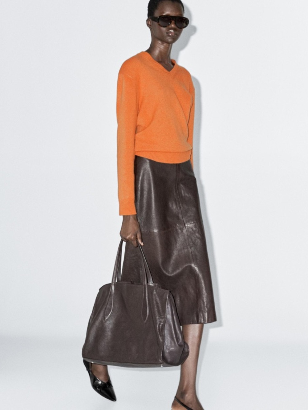 Massimo Dutti NWT 100% Sheepskin Leather Brown Midi Skirt S Ref 5323/553/700